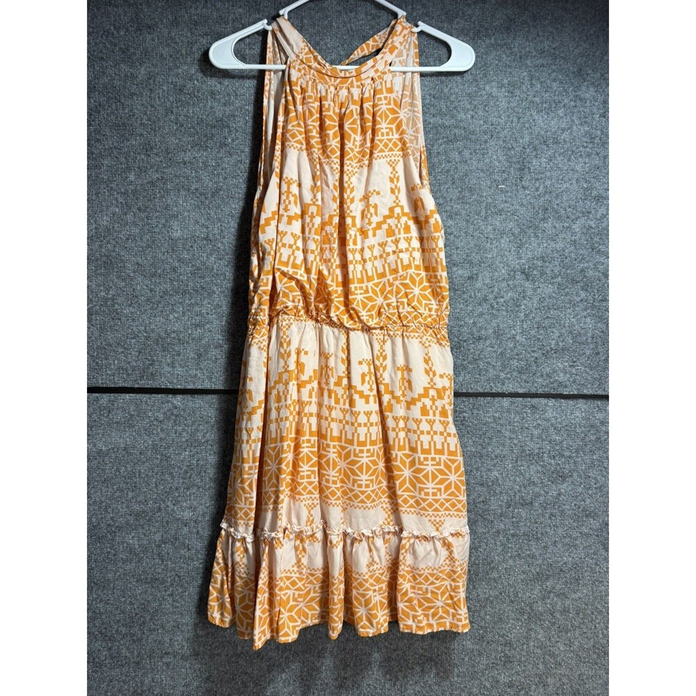 BTFBM Womens XL Orange White Boho Halter Midi Dress Tiered Summer Resort